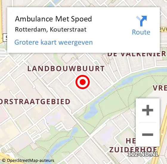 Locatie op kaart van de 112 melding: Ambulance Met Spoed Naar Rotterdam, Kouterstraat op 15 januari 2024 04:09