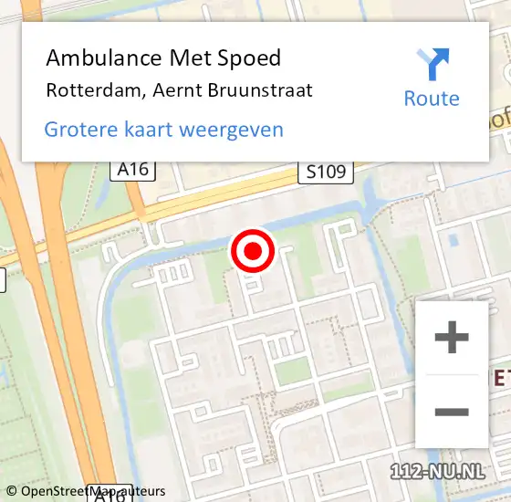 Locatie op kaart van de 112 melding: Ambulance Met Spoed Naar Rotterdam, Aernt Bruunstraat op 15 januari 2024 04:18