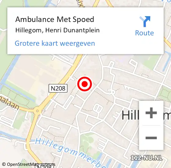 Locatie op kaart van de 112 melding: Ambulance Met Spoed Naar Hillegom, Henri Dunantplein op 15 januari 2024 04:41