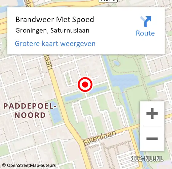 Locatie op kaart van de 112 melding: Brandweer Met Spoed Naar Groningen, Saturnuslaan op 15 januari 2024 04:59