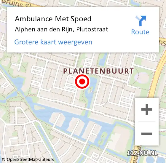 Locatie op kaart van de 112 melding: Ambulance Met Spoed Naar Alphen aan den Rijn, Plutostraat op 15 januari 2024 05:29