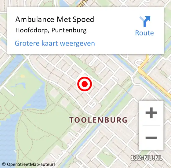 Locatie op kaart van de 112 melding: Ambulance Met Spoed Naar Hoofddorp, Puntenburg op 15 januari 2024 05:32