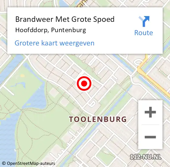 Locatie op kaart van de 112 melding: Brandweer Met Grote Spoed Naar Hoofddorp, Puntenburg op 15 januari 2024 05:41