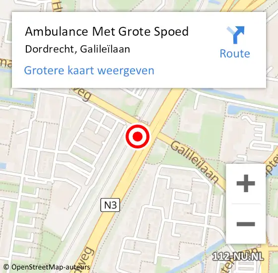 Locatie op kaart van de 112 melding: Ambulance Met Grote Spoed Naar Dordrecht, Galileïlaan op 15 januari 2024 06:29