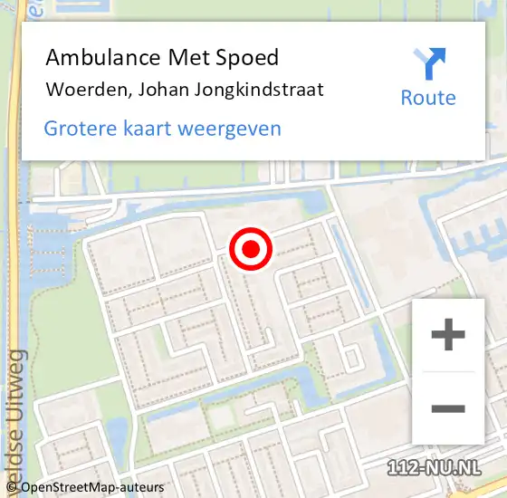 Locatie op kaart van de 112 melding: Ambulance Met Spoed Naar Woerden, Johan Jongkindstraat op 22 september 2014 09:43