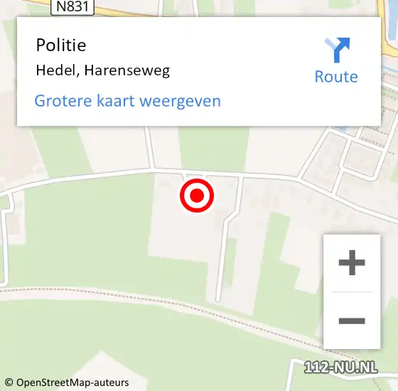 Locatie op kaart van de 112 melding: Politie Hedel, Harenseweg op 15 januari 2024 07:15