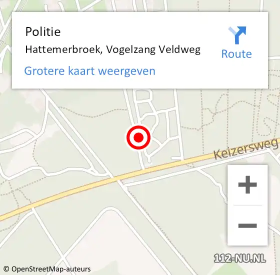 Locatie op kaart van de 112 melding: Politie Hattemerbroek, Vogelzang Veldweg op 15 januari 2024 07:33