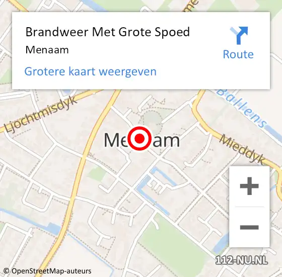 Locatie op kaart van de 112 melding: Brandweer Met Grote Spoed Naar Menaam op 15 januari 2024 07:52