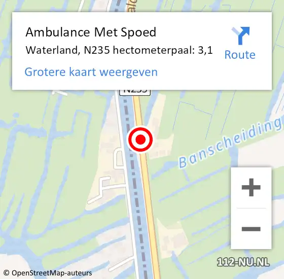 Locatie op kaart van de 112 melding: Ambulance Met Spoed Naar Waterland, N235 hectometerpaal: 3,1 op 15 januari 2024 08:01
