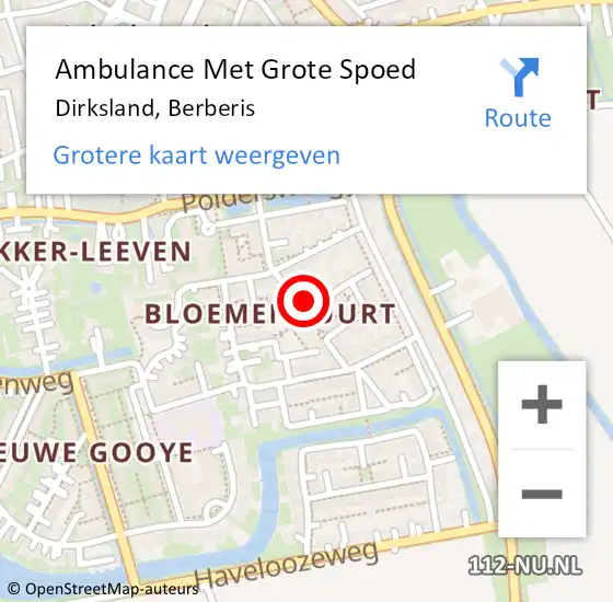 Locatie op kaart van de 112 melding: Ambulance Met Grote Spoed Naar Dirksland, Berberis op 15 januari 2024 08:18