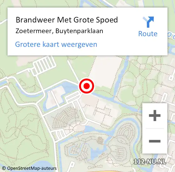 Locatie op kaart van de 112 melding: Brandweer Met Grote Spoed Naar Zoetermeer, Buytenparklaan op 15 januari 2024 08:30