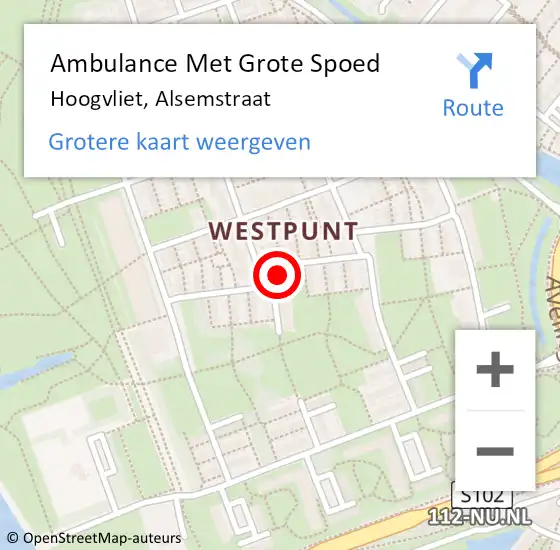 Locatie op kaart van de 112 melding: Ambulance Met Grote Spoed Naar Hoogvliet, Alsemstraat op 15 januari 2024 08:30