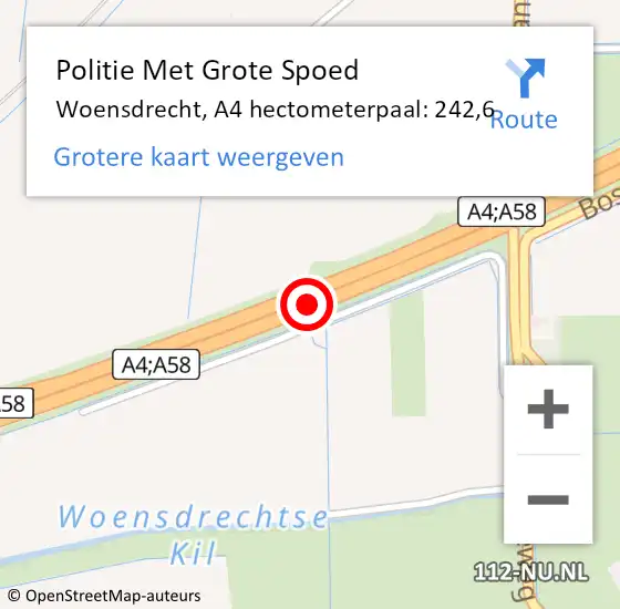 Locatie op kaart van de 112 melding: Politie Met Grote Spoed Naar Woensdrecht, A4 hectometerpaal: 242,6 op 15 januari 2024 08:40