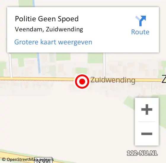 Locatie op kaart van de 112 melding: Politie Geen Spoed Naar Veendam, Zuidwending op 15 januari 2024 08:42