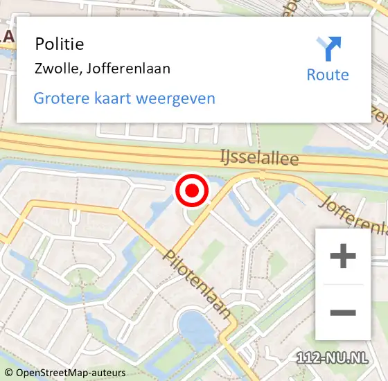 Locatie op kaart van de 112 melding: Politie Zwolle, Jofferenlaan op 15 januari 2024 09:02