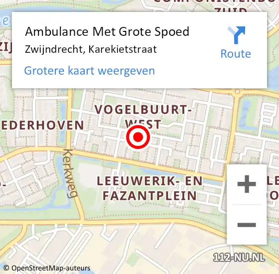 Locatie op kaart van de 112 melding: Ambulance Met Grote Spoed Naar Zwijndrecht, Karekietstraat op 15 januari 2024 09:40