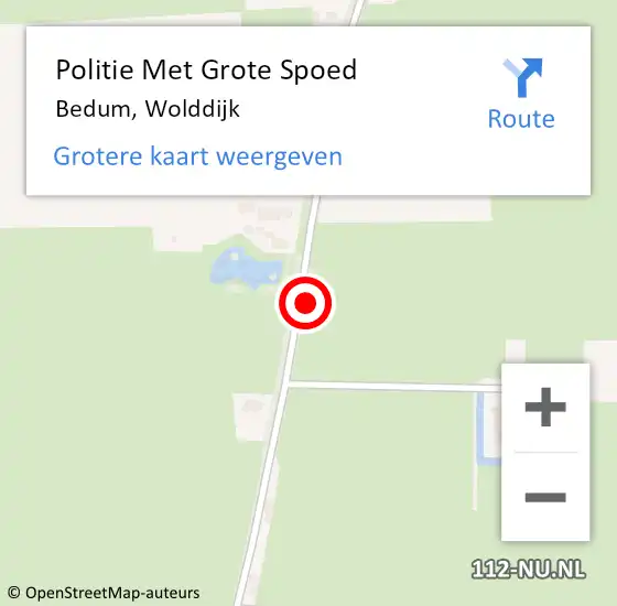Locatie op kaart van de 112 melding: Politie Met Grote Spoed Naar Bedum, Wolddijk op 15 januari 2024 09:46