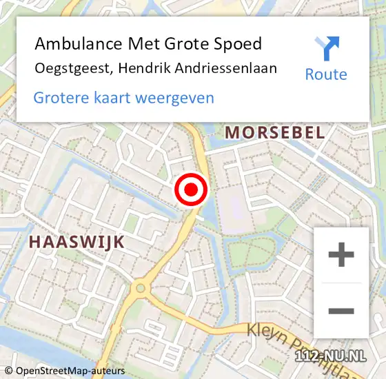 Locatie op kaart van de 112 melding: Ambulance Met Grote Spoed Naar Oegstgeest, Hendrik Andriessenlaan op 15 januari 2024 10:33