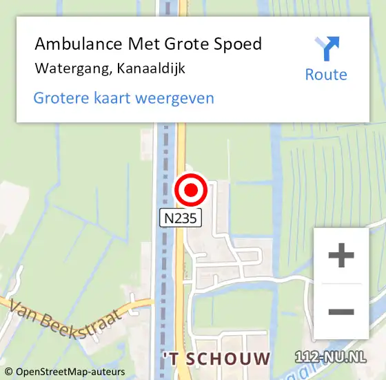 Locatie op kaart van de 112 melding: Ambulance Met Grote Spoed Naar Watergang, Kanaaldijk op 15 januari 2024 10:49