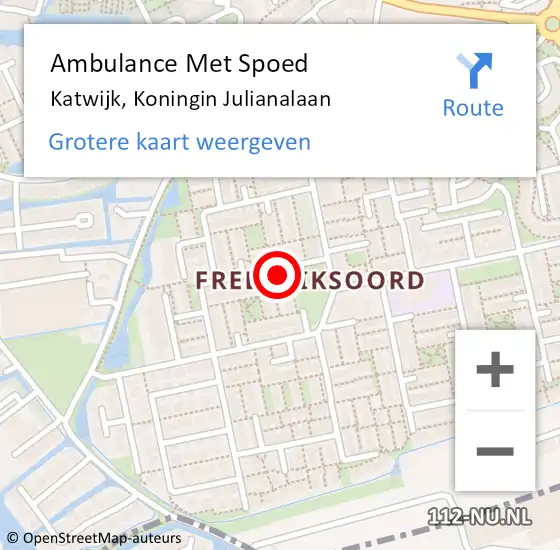 Locatie op kaart van de 112 melding: Ambulance Met Spoed Naar Rijnsburg, Koningin Julianalaan op 15 januari 2024 11:29