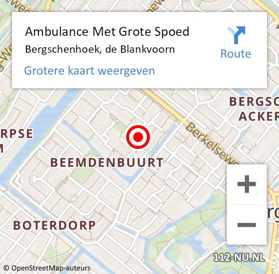 Locatie op kaart van de 112 melding: Ambulance Met Grote Spoed Naar Bergschenhoek, de Blankvoorn op 15 januari 2024 11:53