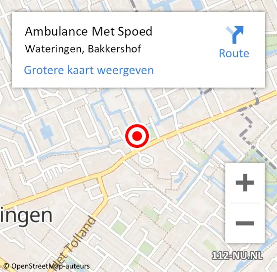Locatie op kaart van de 112 melding: Ambulance Met Spoed Naar Wateringen, Bakkershof op 15 januari 2024 12:17