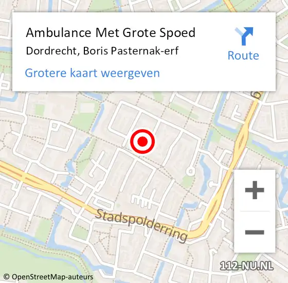 Locatie op kaart van de 112 melding: Ambulance Met Grote Spoed Naar Dordrecht, Boris Pasternak-erf op 15 januari 2024 12:35