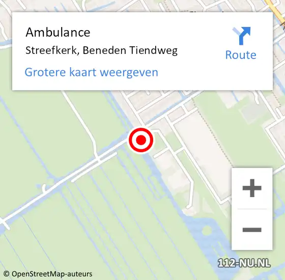 Locatie op kaart van de 112 melding: Ambulance Streefkerk, Beneden Tiendweg op 15 januari 2024 12:59