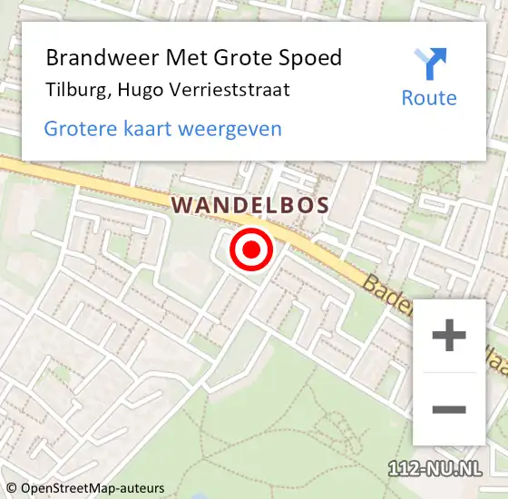 Locatie op kaart van de 112 melding: Brandweer Met Grote Spoed Naar Tilburg, Hugo Verrieststraat op 15 januari 2024 13:16