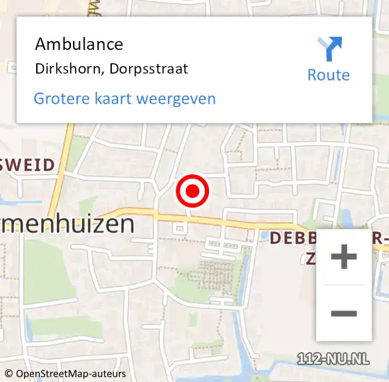 Locatie op kaart van de 112 melding: Ambulance Dirkshorn, Dorpsstraat op 15 januari 2024 13:39