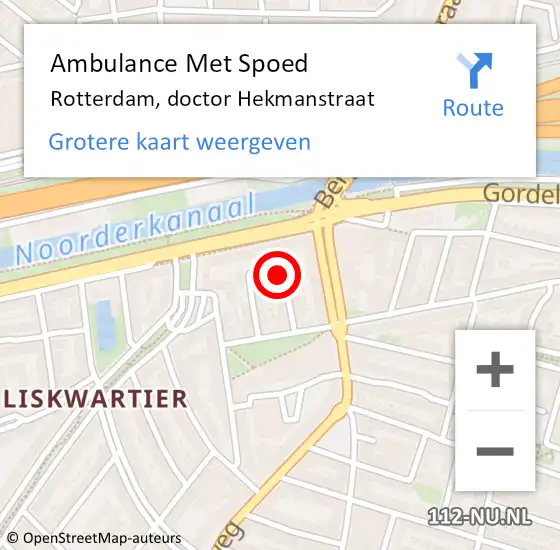 Locatie op kaart van de 112 melding: Ambulance Met Spoed Naar Rotterdam, doctor Hekmanstraat op 15 januari 2024 13:58