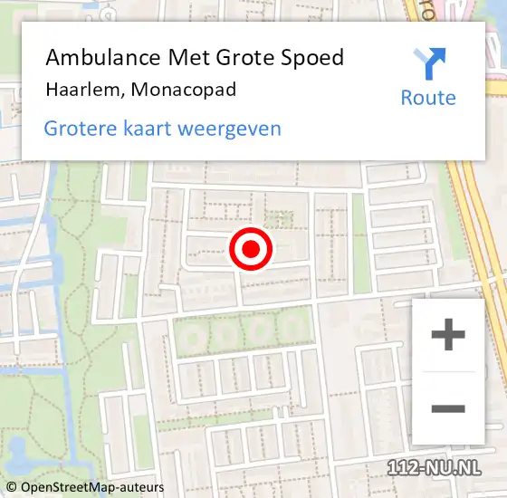 Locatie op kaart van de 112 melding: Ambulance Met Grote Spoed Naar Haarlem, Monacopad op 15 januari 2024 13:59