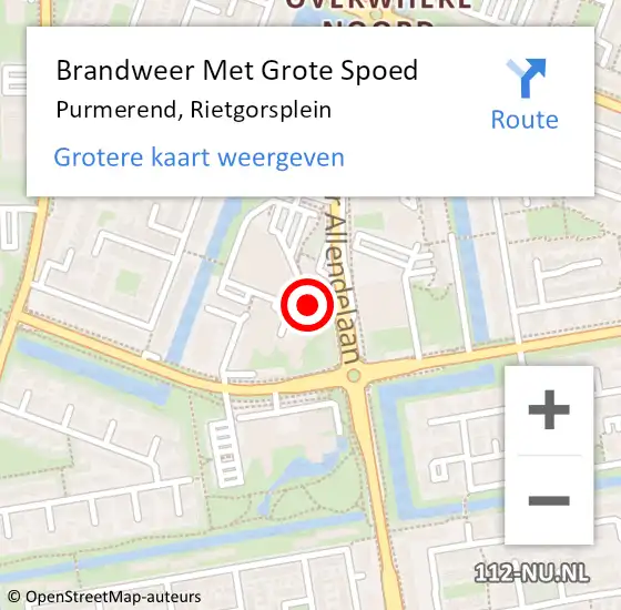 Locatie op kaart van de 112 melding: Brandweer Met Grote Spoed Naar Purmerend, Rietgorsplein op 15 januari 2024 14:00