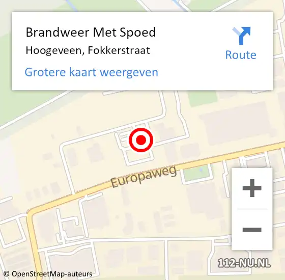 Locatie op kaart van de 112 melding: Brandweer Met Spoed Naar Hoogeveen, Fokkerstraat op 15 januari 2024 14:02