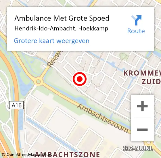 Locatie op kaart van de 112 melding: Ambulance Met Grote Spoed Naar Hendrik-Ido-Ambacht, Hoekkamp op 15 januari 2024 14:03