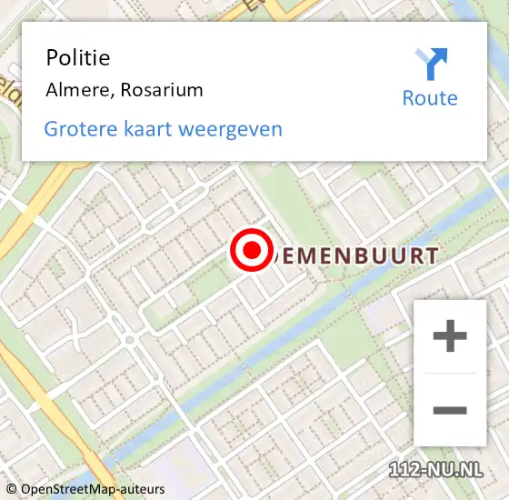 Locatie op kaart van de 112 melding: Politie Almere, Rosarium op 15 januari 2024 14:05