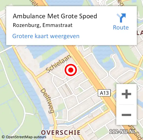 Locatie op kaart van de 112 melding: Ambulance Met Grote Spoed Naar Rozenburg, Emmastraat op 15 januari 2024 14:14