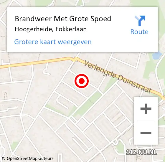 Locatie op kaart van de 112 melding: Brandweer Met Grote Spoed Naar Hoogerheide, Fokkerlaan op 15 januari 2024 14:25