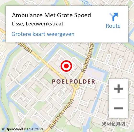 Locatie op kaart van de 112 melding: Ambulance Met Grote Spoed Naar Lisse, Leeuwerikstraat op 15 januari 2024 14:27