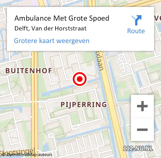 Locatie op kaart van de 112 melding: Ambulance Met Grote Spoed Naar Delft, Van der Horststraat op 15 januari 2024 14:31