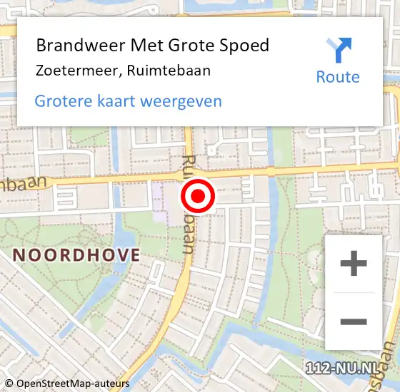 Locatie op kaart van de 112 melding: Brandweer Met Grote Spoed Naar Zoetermeer, Ruimtebaan op 15 januari 2024 14:52