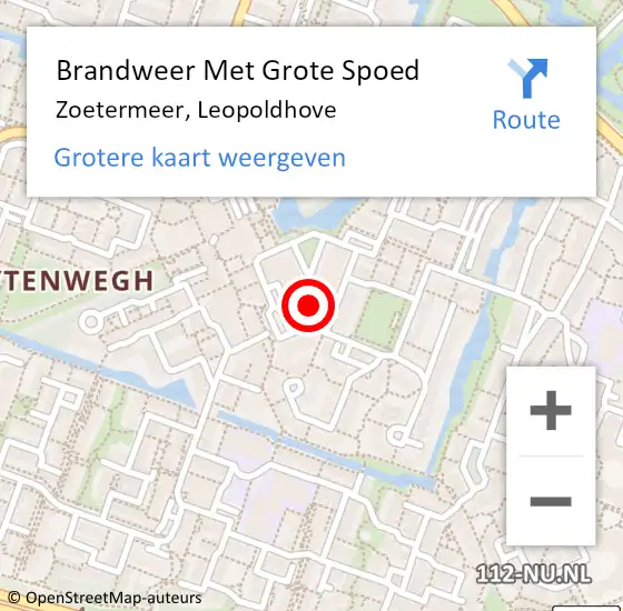 Locatie op kaart van de 112 melding: Brandweer Met Grote Spoed Naar Zoetermeer, Leopoldhove op 15 januari 2024 15:04