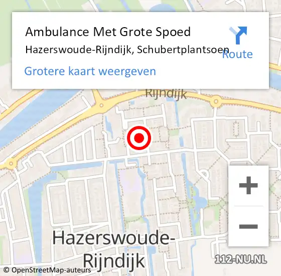 Locatie op kaart van de 112 melding: Ambulance Met Grote Spoed Naar Hazerswoude-Rijndijk, Schubertplantsoen op 15 januari 2024 15:17