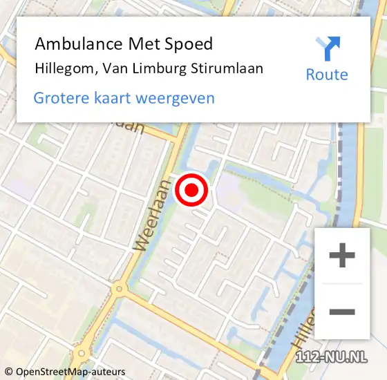 Locatie op kaart van de 112 melding: Ambulance Met Spoed Naar Hillegom, Van Limburg Stirumlaan op 15 januari 2024 15:41