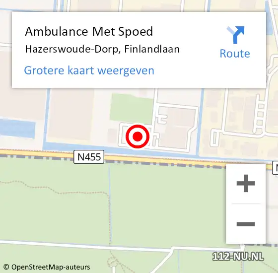 Locatie op kaart van de 112 melding: Ambulance Met Spoed Naar Hazerswoude-Dorp, Finlandlaan op 15 januari 2024 15:49