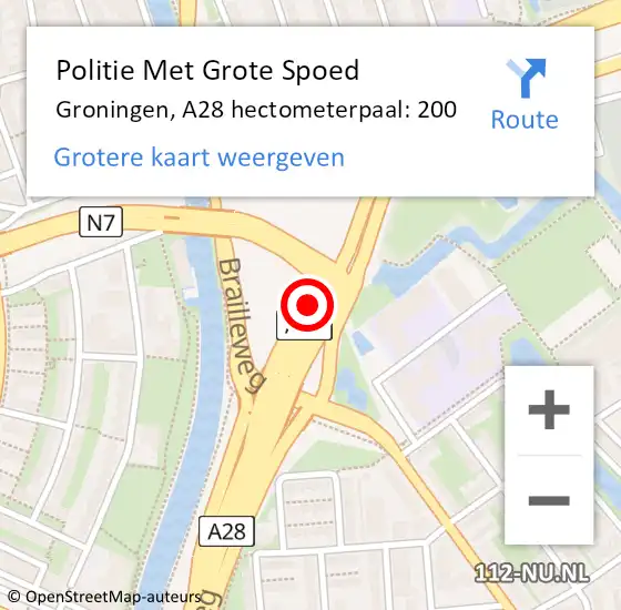 Locatie op kaart van de 112 melding: Politie Met Grote Spoed Naar Groningen, A28 hectometerpaal: 200 op 15 januari 2024 16:02