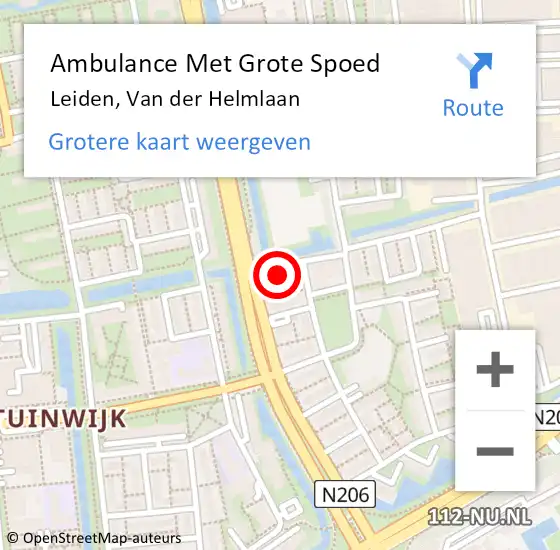 Locatie op kaart van de 112 melding: Ambulance Met Grote Spoed Naar Leiden, Van der Helmlaan op 15 januari 2024 16:14