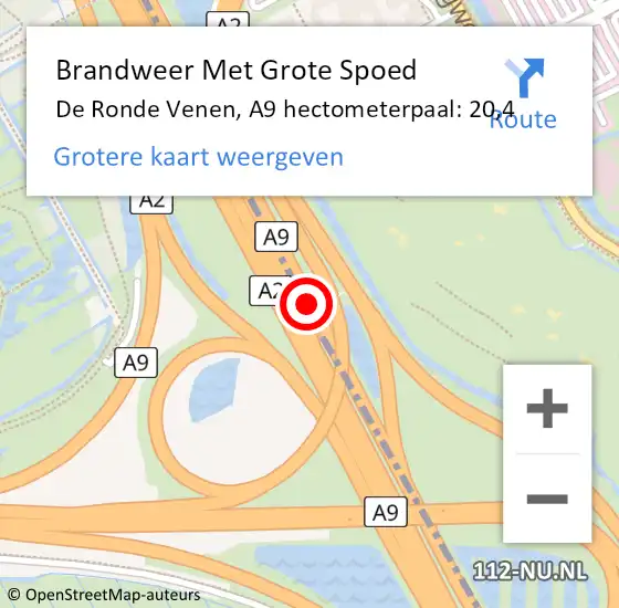 Locatie op kaart van de 112 melding: Brandweer Met Grote Spoed Naar De Ronde Venen, A9 hectometerpaal: 20,4 op 15 januari 2024 16:22