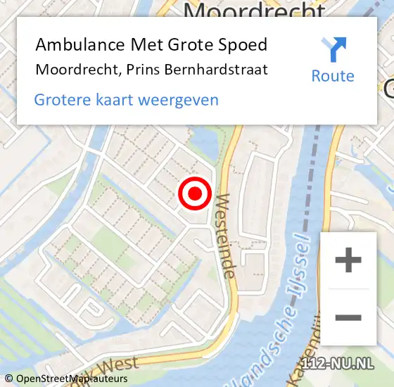 Locatie op kaart van de 112 melding: Ambulance Met Grote Spoed Naar Moordrecht, Prins Bernhardstraat op 15 januari 2024 16:32