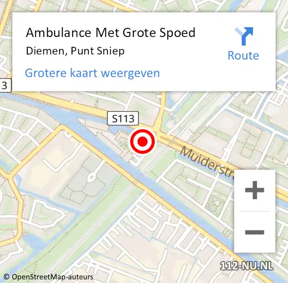 Locatie op kaart van de 112 melding: Ambulance Met Grote Spoed Naar Diemen, Punt Sniep op 15 januari 2024 16:37